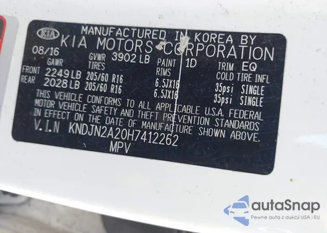 2017 Kia Soul z USA, uszkodzony, nr VIN KNDJN2A20H7412262